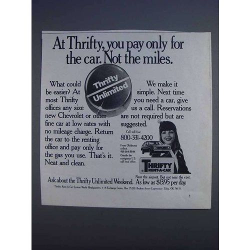 1980 Thrifty Rent-a-Car Ad - You Pay Only for the Car