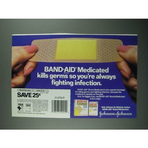 1987 Johnson & Johnson Band-Aid Medicated Ad - Kills Germs