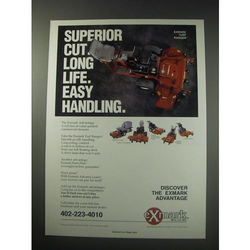 1991 Exmark Turf Ranger Lawn Mower Ad - Superior cut. Long life. Easy handling.