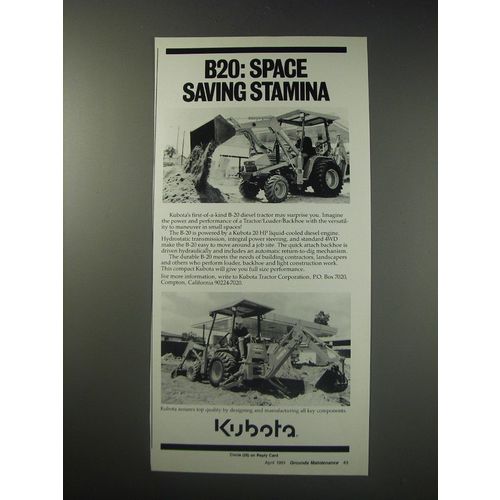 1991 Kubota B-20 Diesel Tractor Ad - B20: Space Saving Stamina