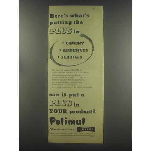 1954 Dunlop Polimul Ad - Here's what's putting the plus in cement adhesives