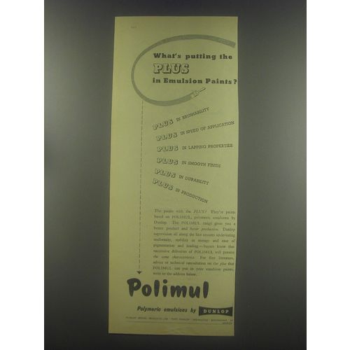 1954 Dunlop Polimul Ad - What's putting the plus in Emulsion paints?