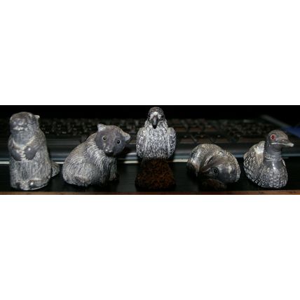 5x Wolf Originals Used Soapstone Animal Sculptures Bears Duck Bird Beaver