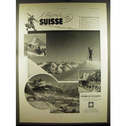 1939 Swiss Tourism Ad - in French - l'hiver en Suisse