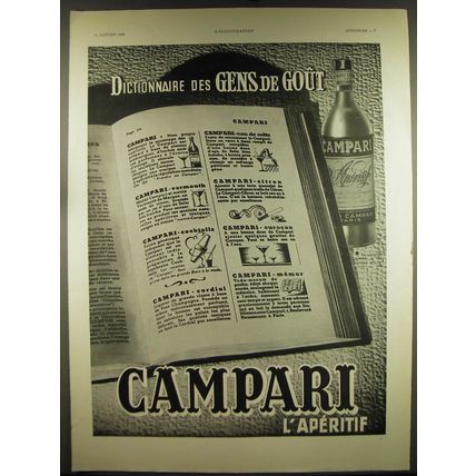 1939 Campari Aperitif Ad - in French - Dictionnaire des Gens de Gout