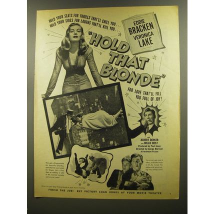 1945 Hold That Blonde Movie Ad - Eddie Bracken and Veronica Lake