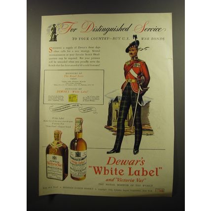 1944 Dewar's White Label and Victoria Vat Scotch Ad - For distinguished service