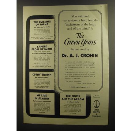 1944 Little, Brown & Co. The Green Years book by Dr. A.J. Cronin Advertisement