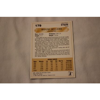 Shane Sellers 1991 Jockey Star NO. 179