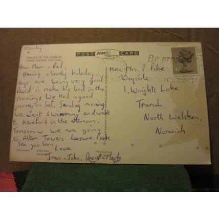 multiview, 3 CATHEDRALS, GLOUCESTER, WORCESTER, HEREFORD used postcard 1983 pm =