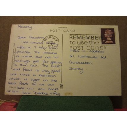 multiview, WEYMOUTH, DORSET. used postcard by Constance 1977 pm =