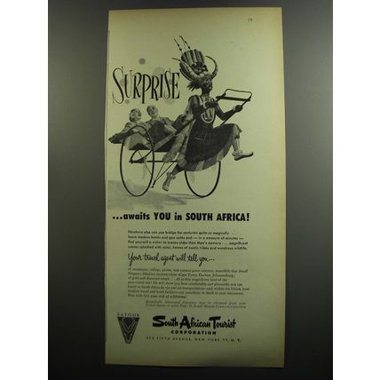 1952 South African Tourist Corporation Ad - Surprise awaits you in South Africa