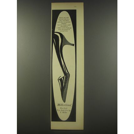 1956 I. Miller Millerkins Shoes Ad - Patent and suede find each other in a shoe