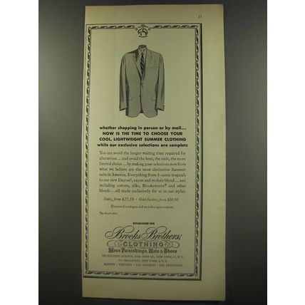 1956 Brooks Brothers Clothing Ad - Whether shopping in person or by mail