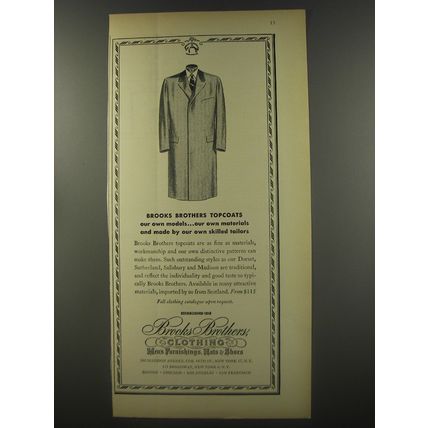 1956 Brooks Brothers Clothing Ad - Brooks Brothers Topcoats our own models