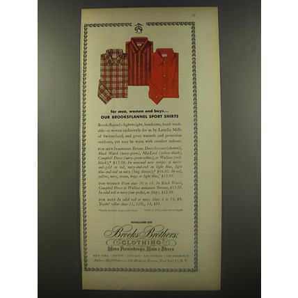 1956 Brooks Brothers Clothing Ad - For men, women and boys.. our Brooksflannel