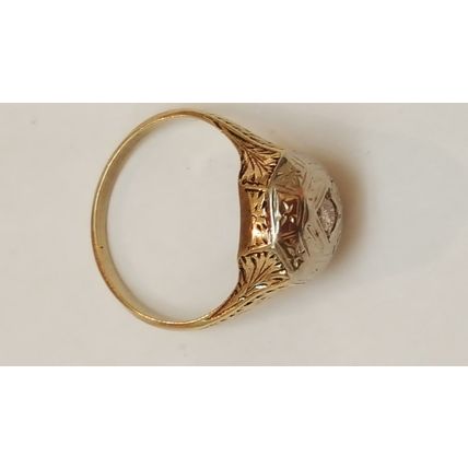 Antique Art Deco 2-Tone 14k Gold Filigree Diamond Ring,early 1900s