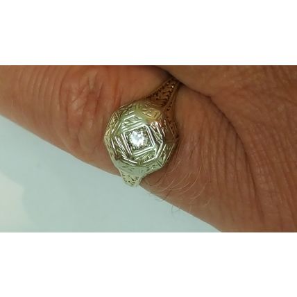 Antique Art Deco 2-Tone 14k Gold Filigree Diamond Ring,early 1900s