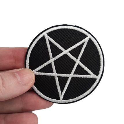 Iron On Patch Pentagram Sew Embroidered 6 cm x 6 cm Black Grey Badge Motif P533