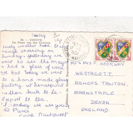 Dieppe La Plage France Postcard posted 1959 corner crease