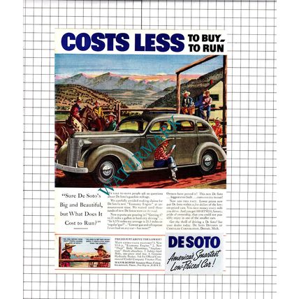 Desoto De Soto Car Advert Cowboys Western - 1937 Clipping / Print