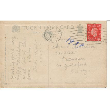 PC20640 Greetings on Your Birthday. Red Roses. Tuck. Art Metal. No 224. 1939