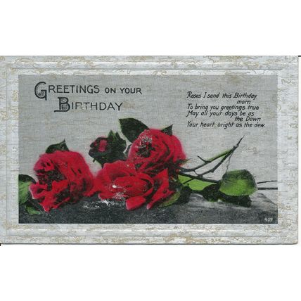 PC20640 Greetings on Your Birthday. Red Roses. Tuck. Art Metal. No 224. 1939