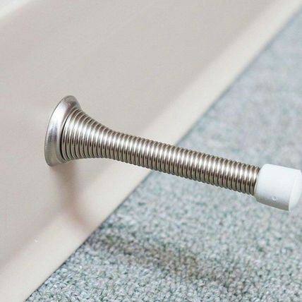 2x WALL MOUNTED SPRING DOOR STOPS 75mm Chrome Interior Wall Projection Stopper