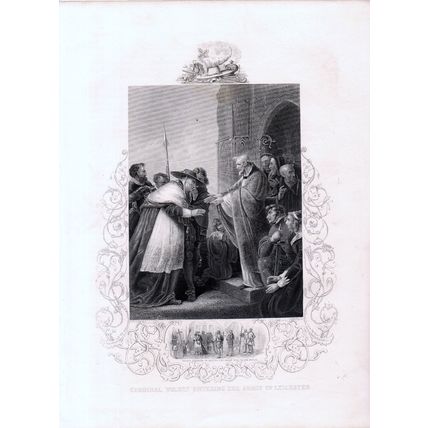 CARDINAL WOLSEY ENTERING THE ABBEY OF LEICESTER 1876 Albert Payne ENGRAVING