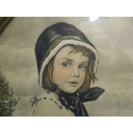 Antique Art Print by Artist, C. Max, Cornielle Max, "Girl With Yellow Flowers"