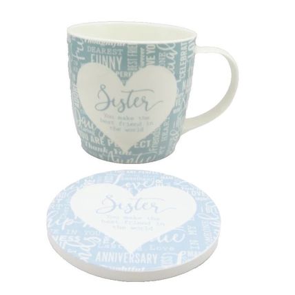 Sister Mug & Coaster Set 8.3 CM Microwave & Dishwasher Proof Gift Home Decor
