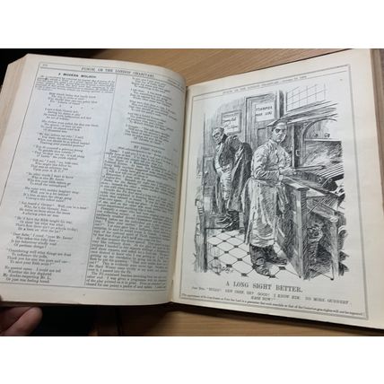1904 PUNCH MAGAZINE BOUND VOLUMES HEAVY 2.9kg LEATHER ANTIQUE BOOK (P14)