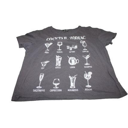 Womens Graphic T-Shirt Signs of the Zodiac Cocktails Shirt 1X Top Party Tee