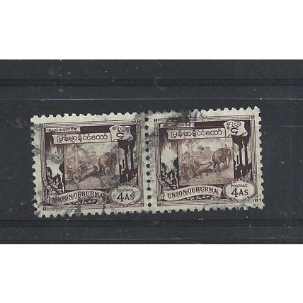 Burma.SG108 4a Elephant hauling log (Brown) Pair.Fine Used.Jul25a