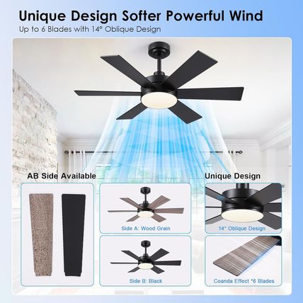 42 Inch Ceiling Fans with Lights, Black Ceiling Fan with Remote APP, Dual-Sided