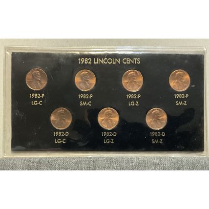 1- COLLECTION OF 7 (UNC) 1982 P&D LINCOLN CENT( SD&LD, COPPER& ZINC)