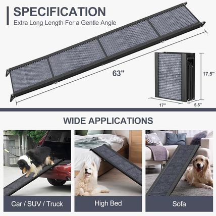 Dog Ramp for Car, 63" Long & 17" Wide Folding Portable Pet Stair Ramp with Non-S