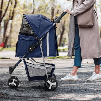 Monibloom 3 Wheels Pet Stroller, Foldable Dog Cat Cage Jogger Stroller with Weat