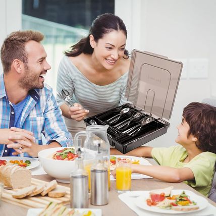 2 Layer Large Silverware Tray with Lid,Stackable Utensil Organizer for Counterto
