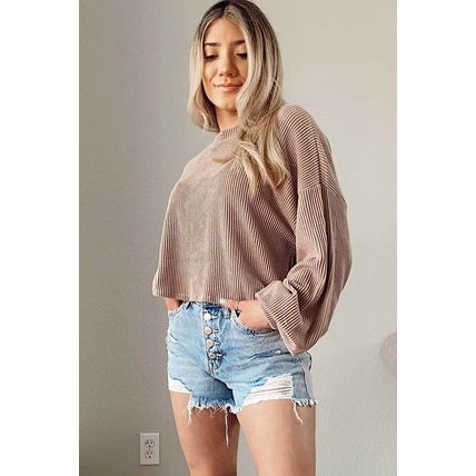 Khaki Cording Drop Shoulder Puff Sleeve Casual Blouse
