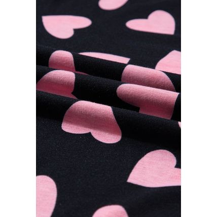 Black Valentine Heart Shape Print Long Sleeve Top Shorts Lounge Set