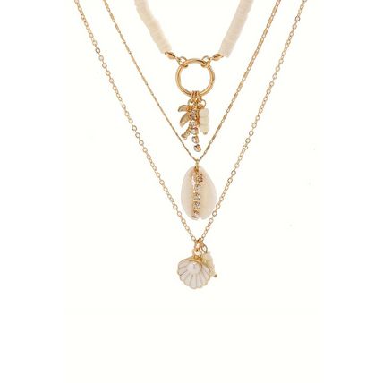 White Beach Seashell Multi Layered Pendant Necklace