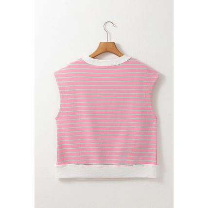 Sachet Pink Striped Crew Neck Cap Sleeve T Shirt