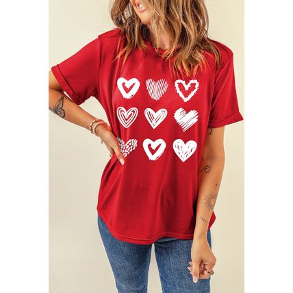 Red Diverse Heart Printed Crewneck Valentines Tee