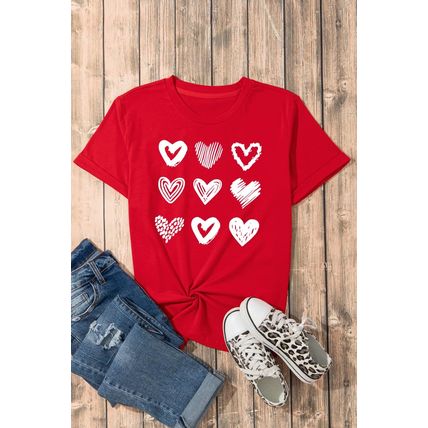 Red Diverse Heart Printed Crewneck Valentines Tee