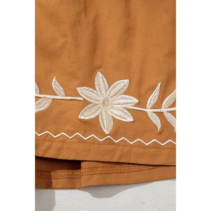 Khaki Embroidered Boho Tasseled Drawstring Elastic Waist Casual shorts