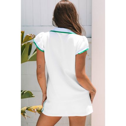 White Colorblock Edge Cap Sleeve Collared Top 2 Piece Skirt Set