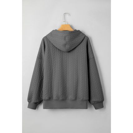 Gray Cable Textured Baggy Solid Hoodie
