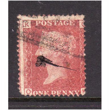 GREAT BRITAIN 1858-79 QV SG44 1d RED BROWN PLATE 176 LETTERED OK USED