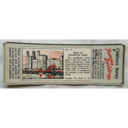 1955 Typhoo Famous Buildings card 15 Ruins Caernarvon castle